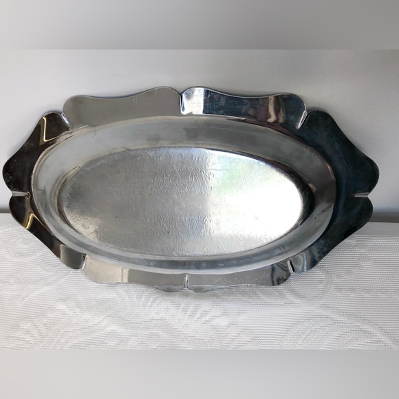 Vintage Silver Fluted Edge Etched Design Serving Tray - Picture 3 of 3